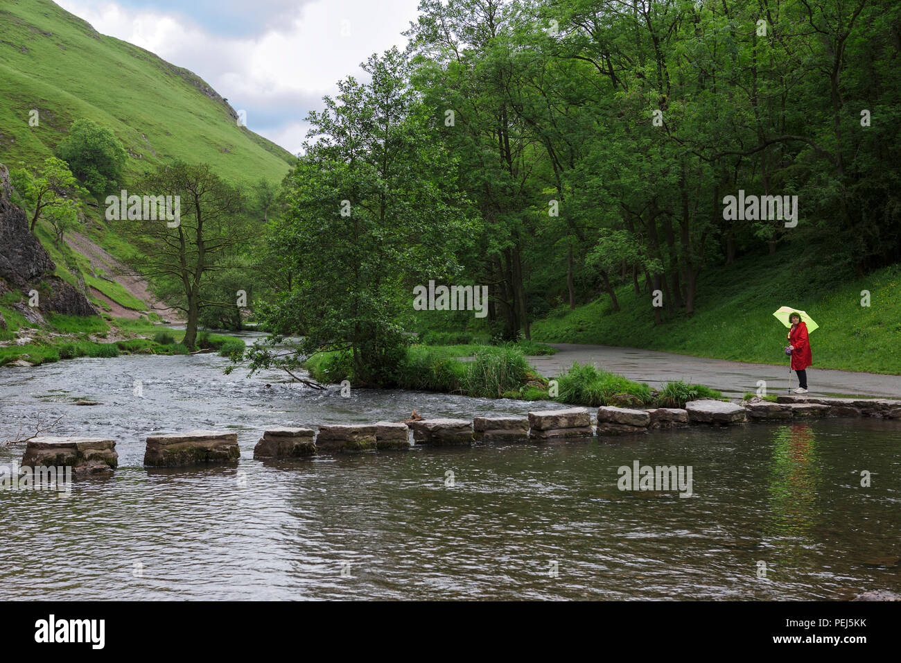 Stepping stones over the River Dove near Thorpe Cloud, Derbyshire Stock Photo