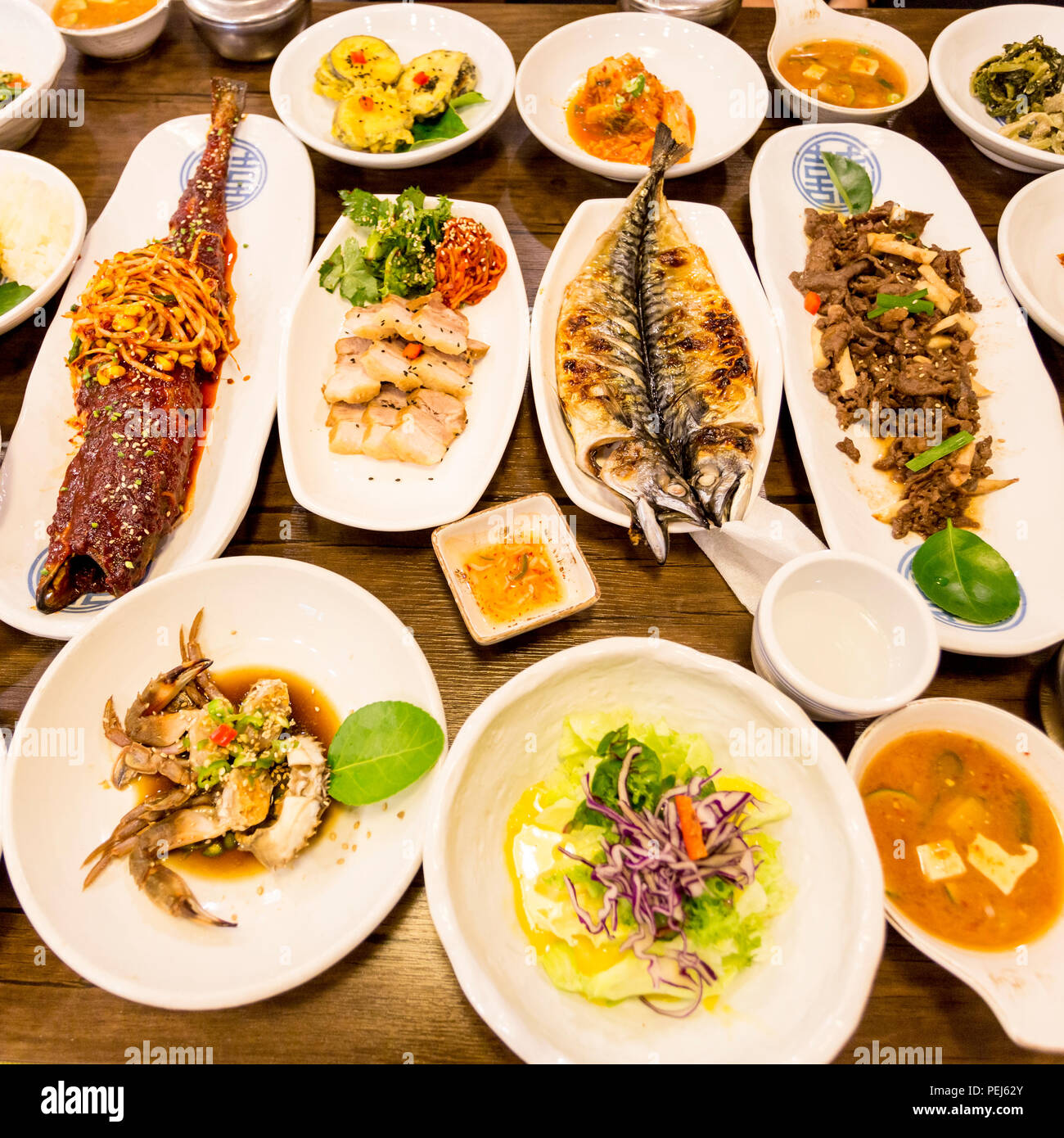 Traditional Korean Feast table, Seoul, South Korea Stock Photo Alamy