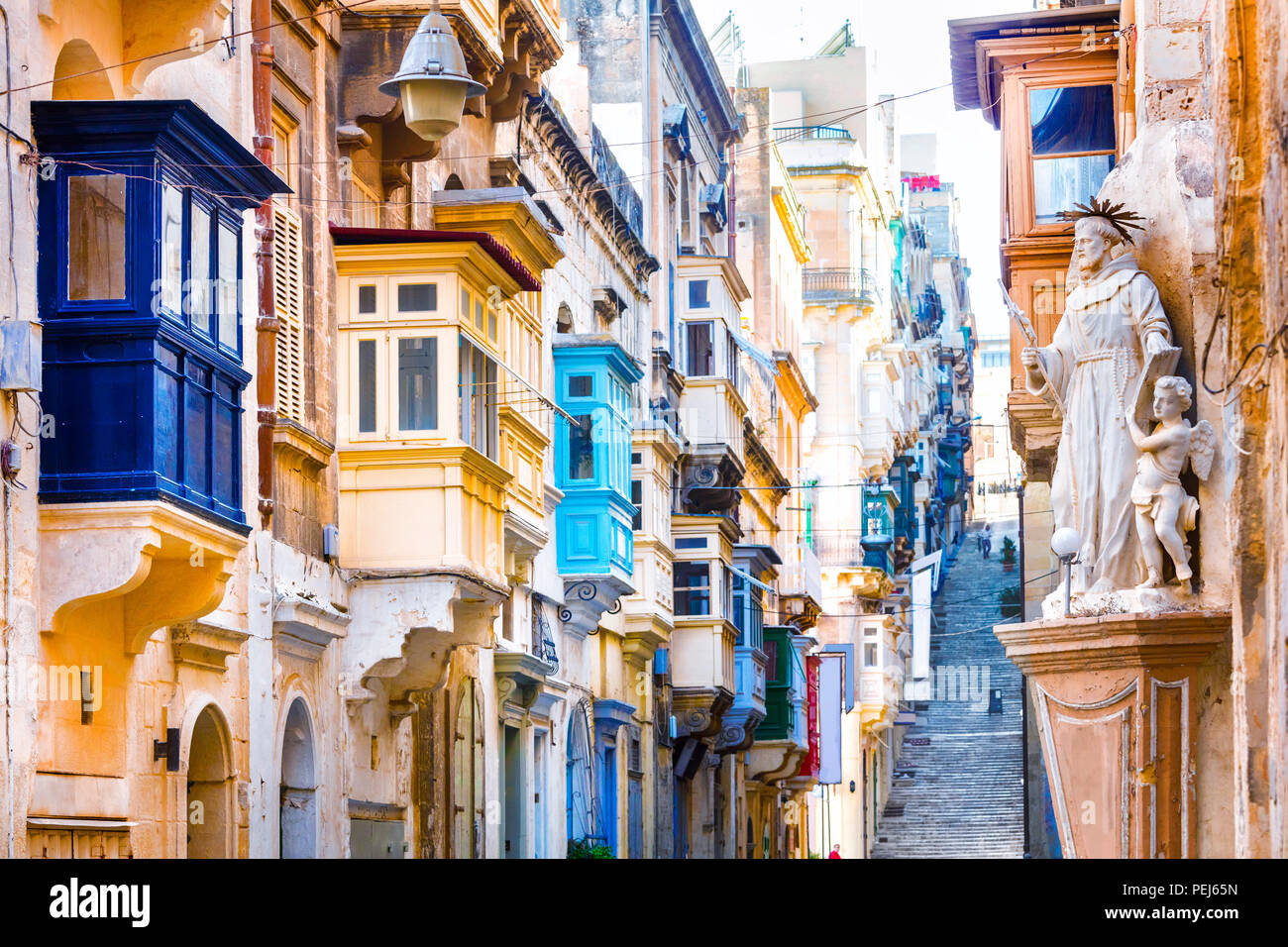 Traditional colorful houses in La Valletta,Malta. Stock Photo