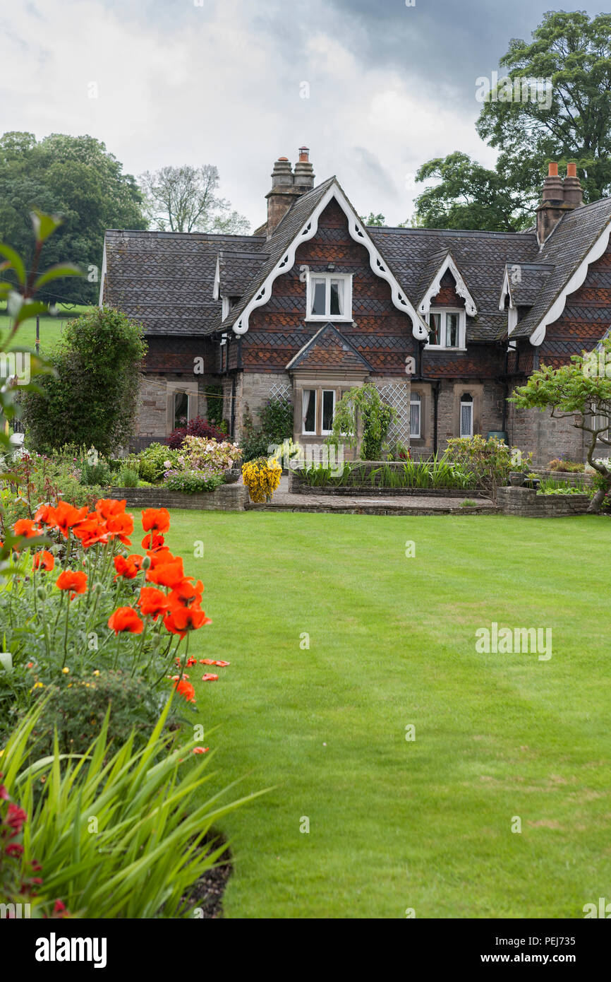 Cottage and garden, Ilam, Staffordshire Stock Photo