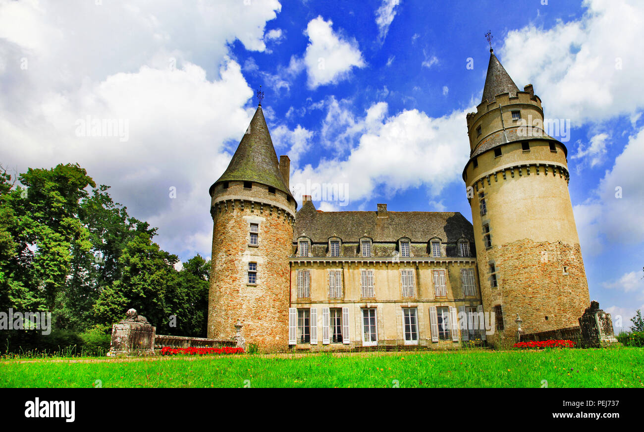 Beautiful  medieval castle,view with garden,Perigord region,France. Stock Photo