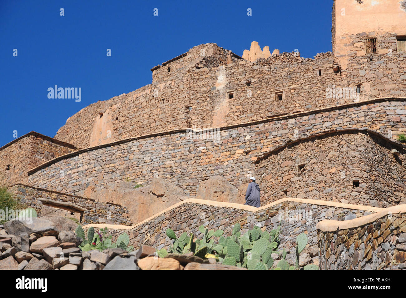 Fortified walls of Kasbah Tizourgane in the anti Atlas mountains of Morocco Stock Photo