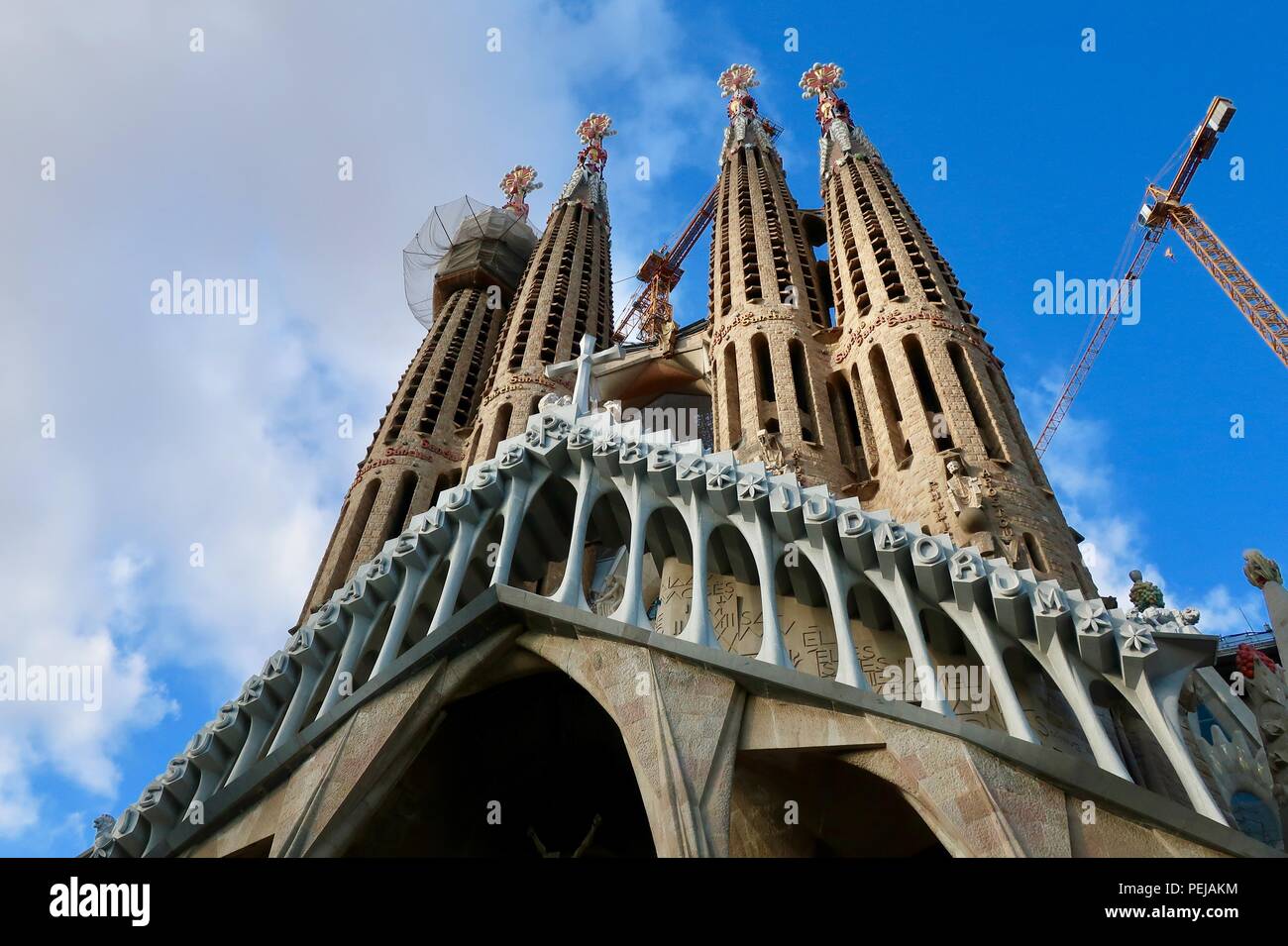 Sagrada Familia by Gaudi. Barcelona, Spain. Hot summer day August 2018. Stock Photo