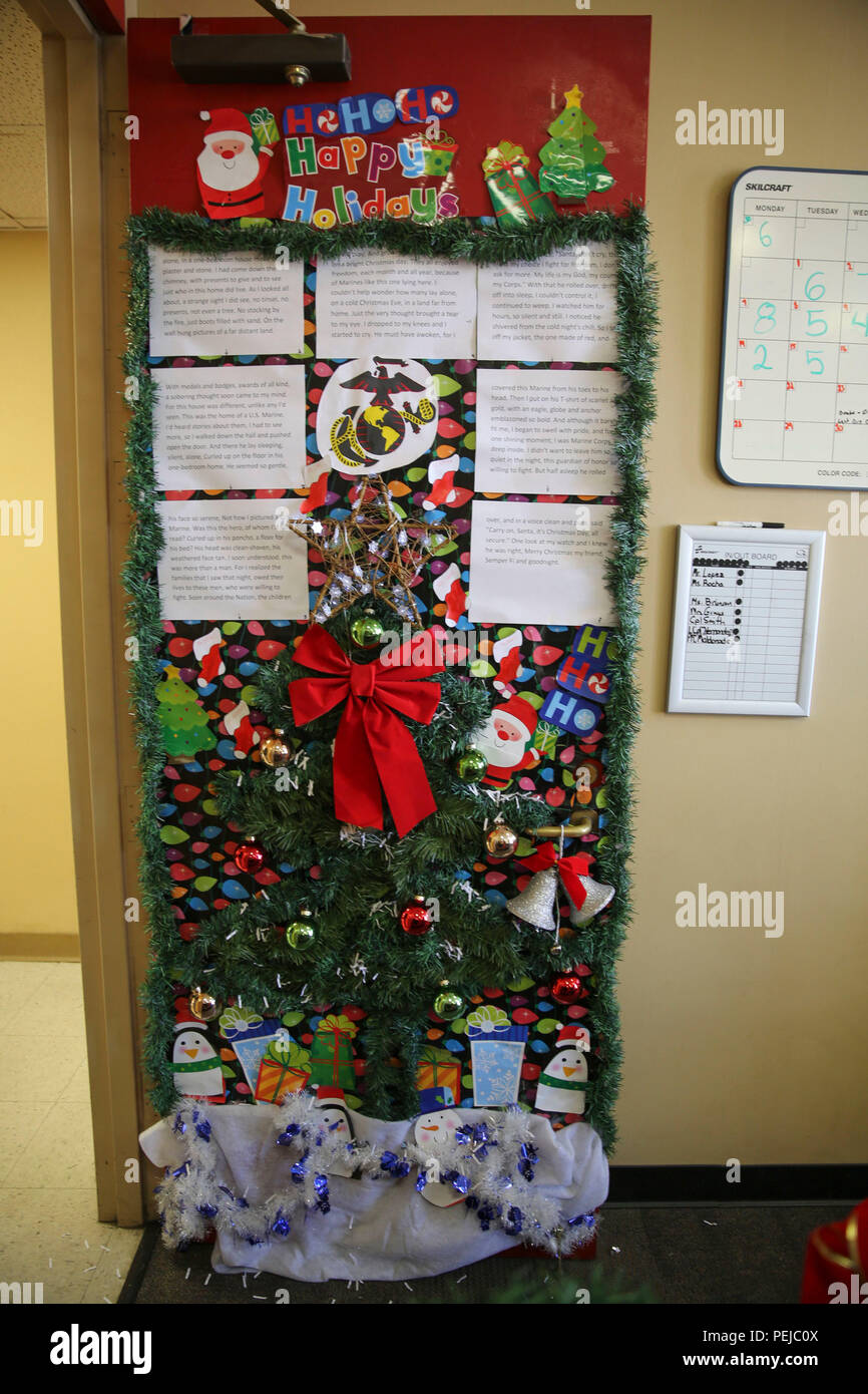 Multiple decorated doors were judged in a contest at Marine Corps Recruit Depot San Diego, Dec. 10. Three judges were chosen to give each door a score based on creativity, visual impact and craftsmanship. The winner of the contest will be announced at the depot Christmas party Dec. 12. Stock Photo
