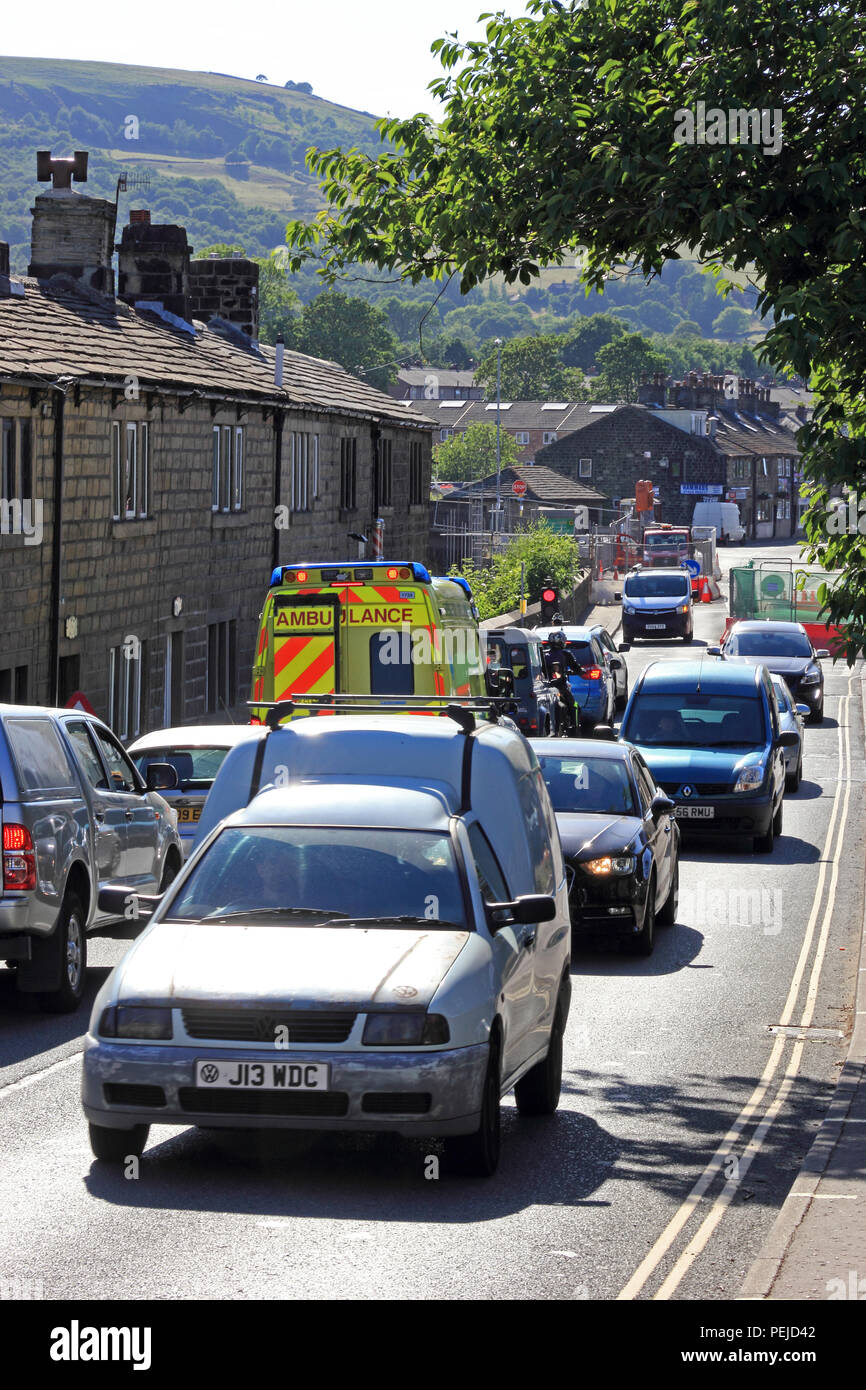 Traffic congestion caused by flood defence work Stock Photo