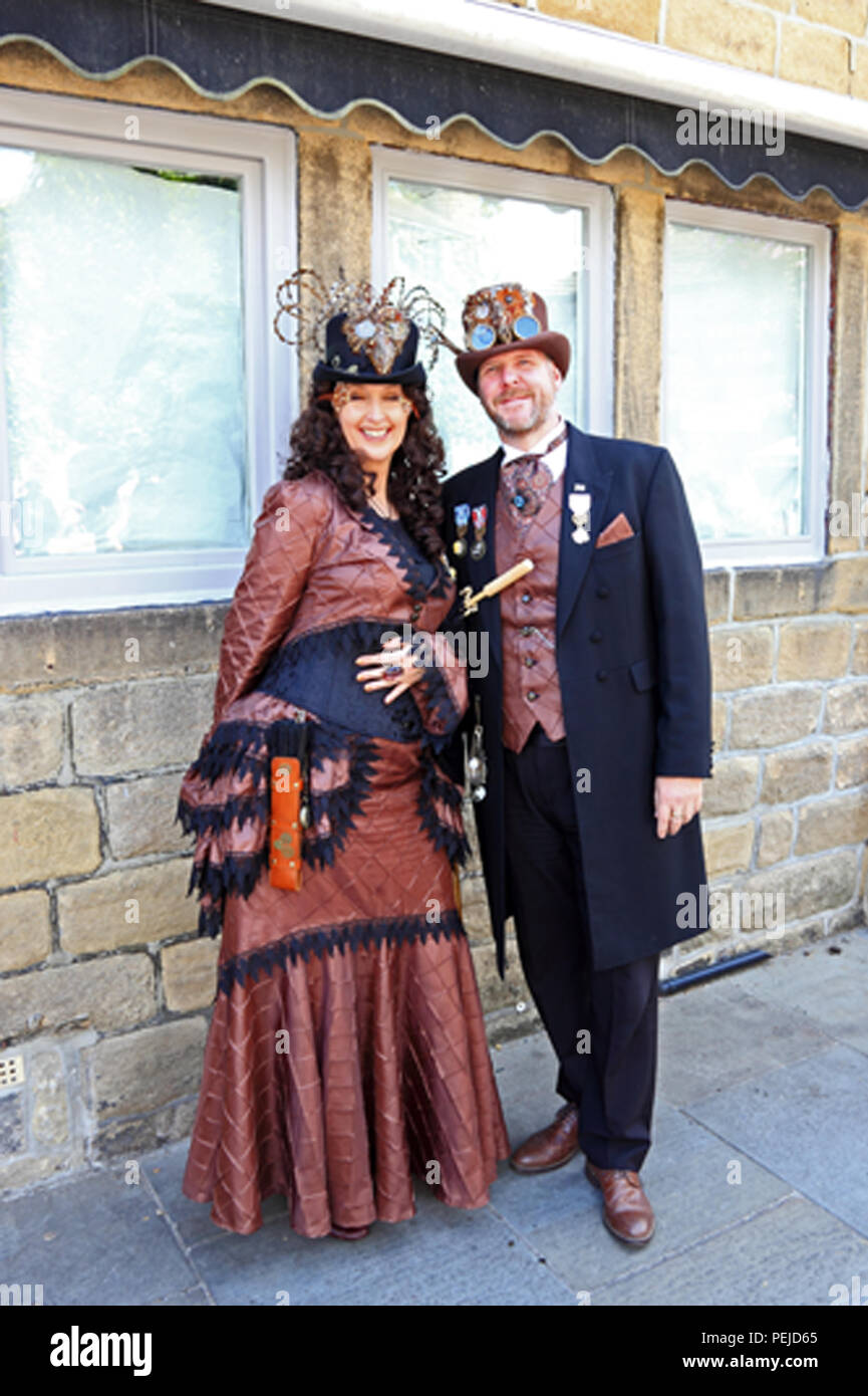 Couple participating in Steampunk weekend, Hebden Bridge, Stock Photo