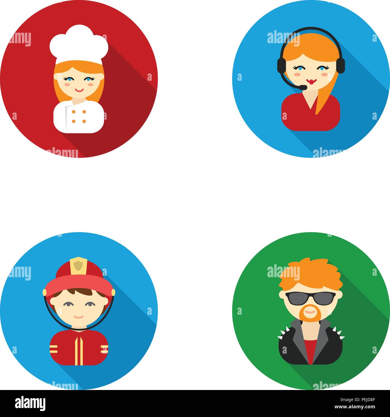Cook, operator, fireman, artist.Profession set collection icons in flat ...
