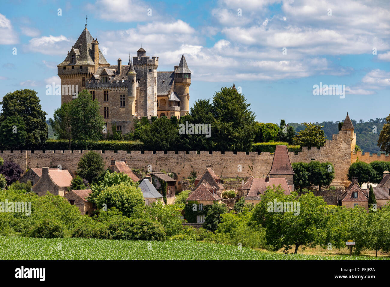 Chateau de Montfort - a castle in the French commune of Vitrac in the Dordogne region of France Stock Photo
