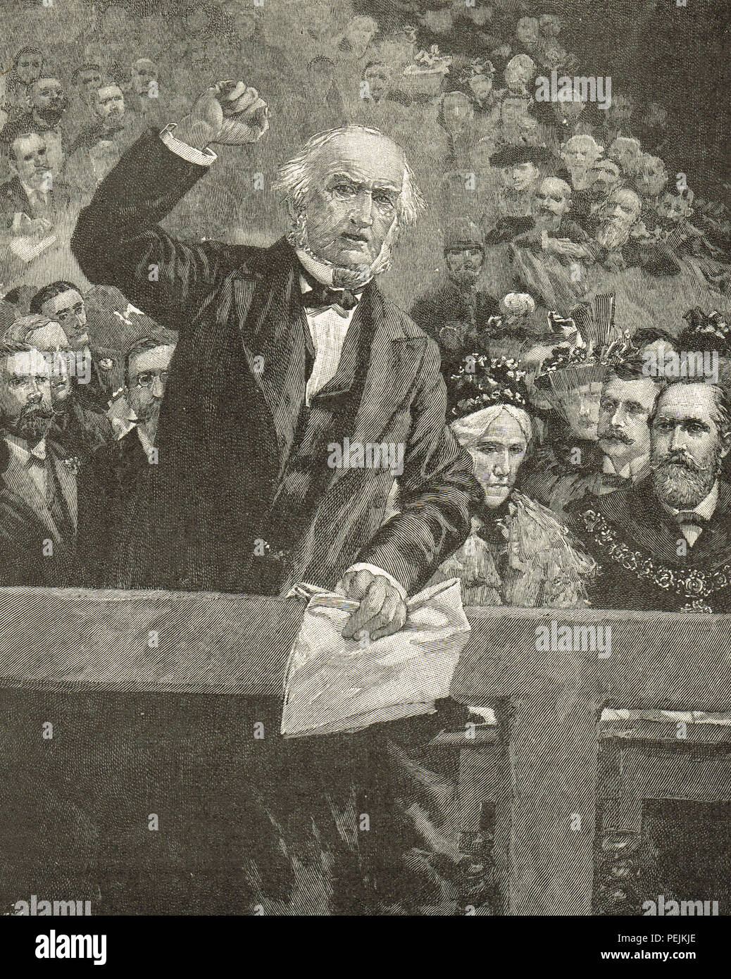 William Ewart Gladstone, denouncing Armenian massacres by Ottomans in a speech at Liverpool, 2 January 1897 Stock Photo