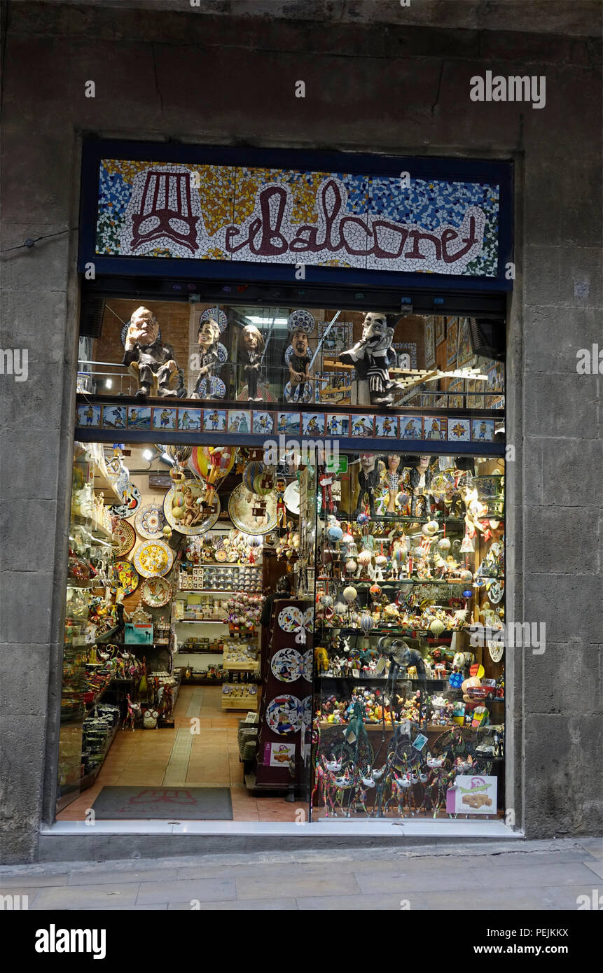 A Souvenir Tourist Shop In The Old Quarter Of Barcelona Spain Stock