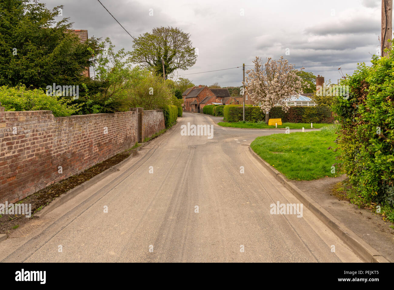 A typical smalltown British lane in Atcham, near Shrewsbury, Shropshire, England, UK Stock Photo