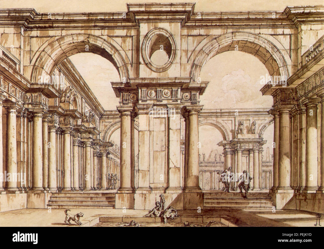 Arcade and Roman Bath, Valeriani, Giuseppe Stock Photo