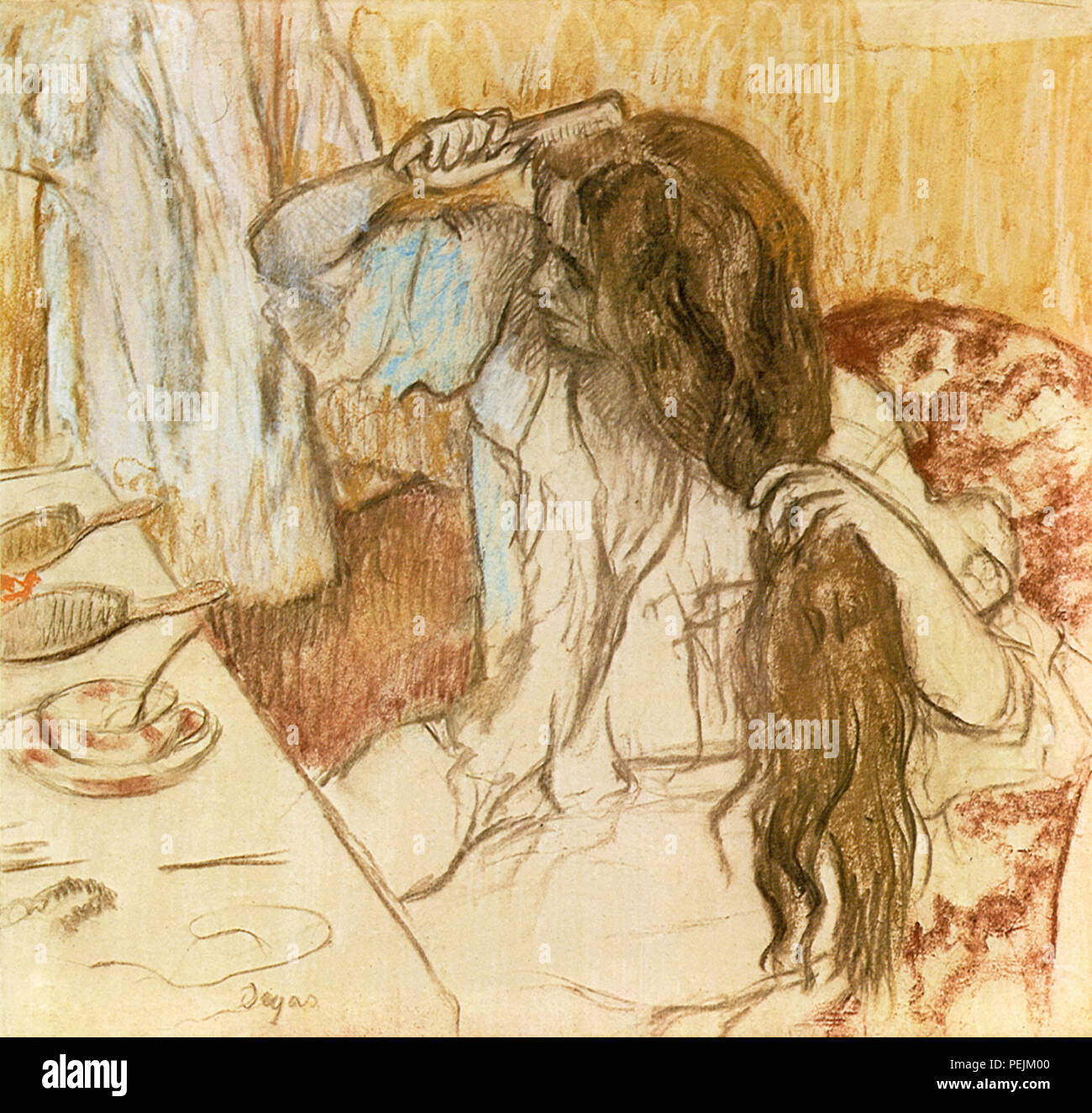 Woman Combing Hair, Degas, Edgar Stock Photo