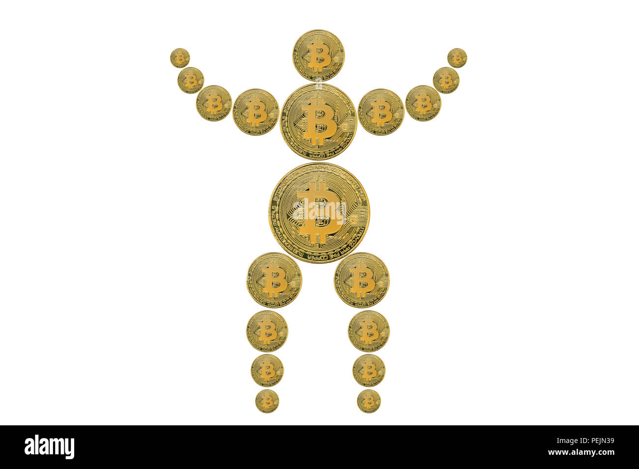 Concept image of man (mannequin or dummy) collected from coins of bitcoin  cryptocurrency Stock Photo - Alamy