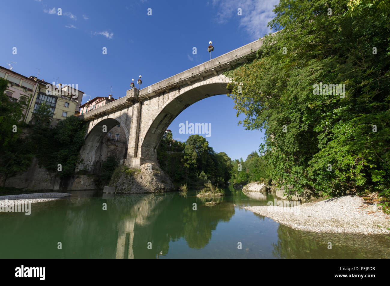 Cividale del Friuli, Italy (15h August 2018) - The s.c. Devil's bridge over the river Natisone Stock Photo
