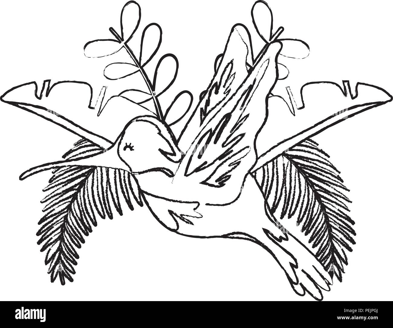 grunge tropical branch leaves with hummingbird flying Stock Vector ...