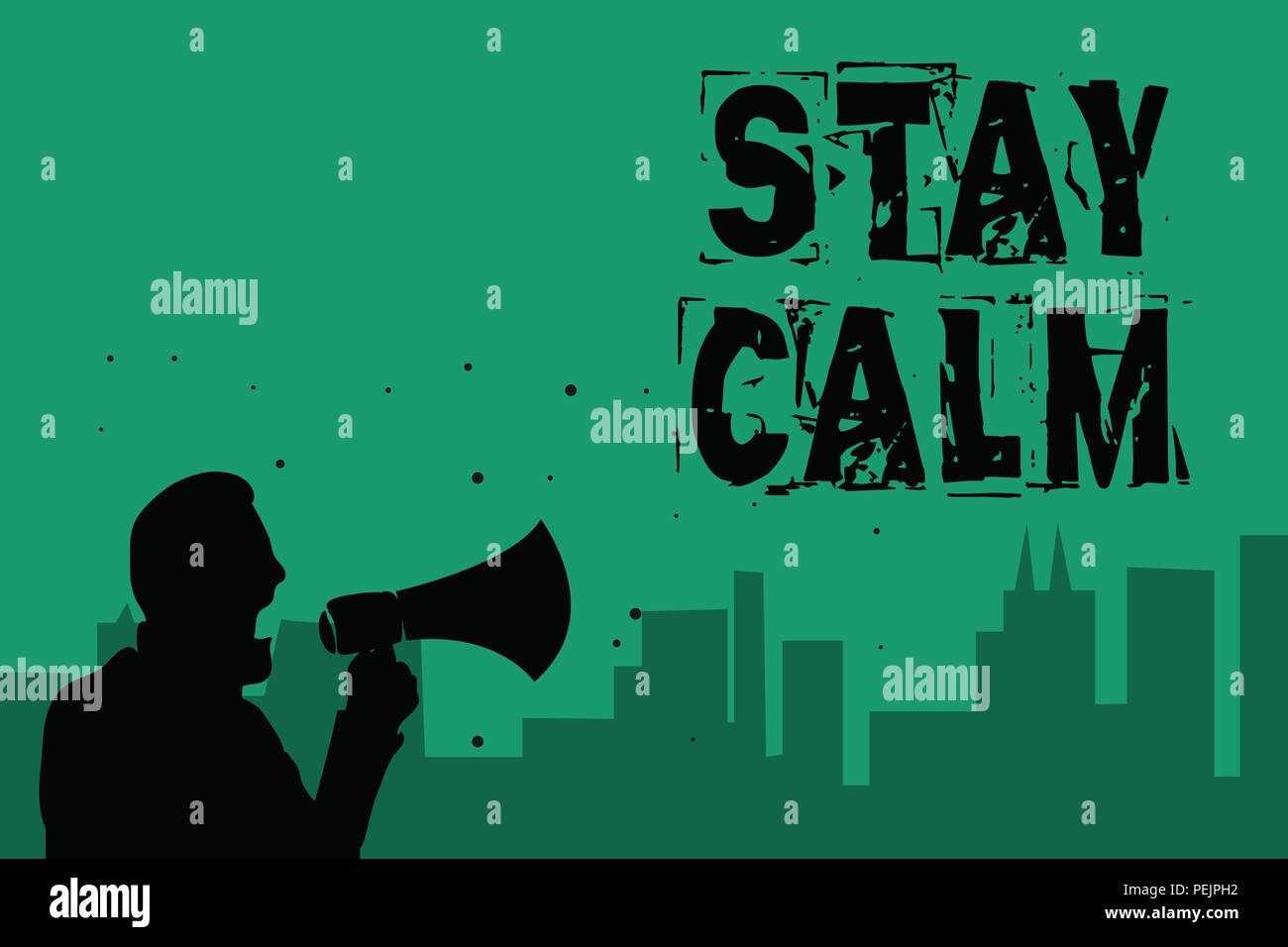 Word writing text Stay Calm. Business concept for Maintain in a state of motion smoothly even under pressure Man holding megaphone speaking politician Stock Photo