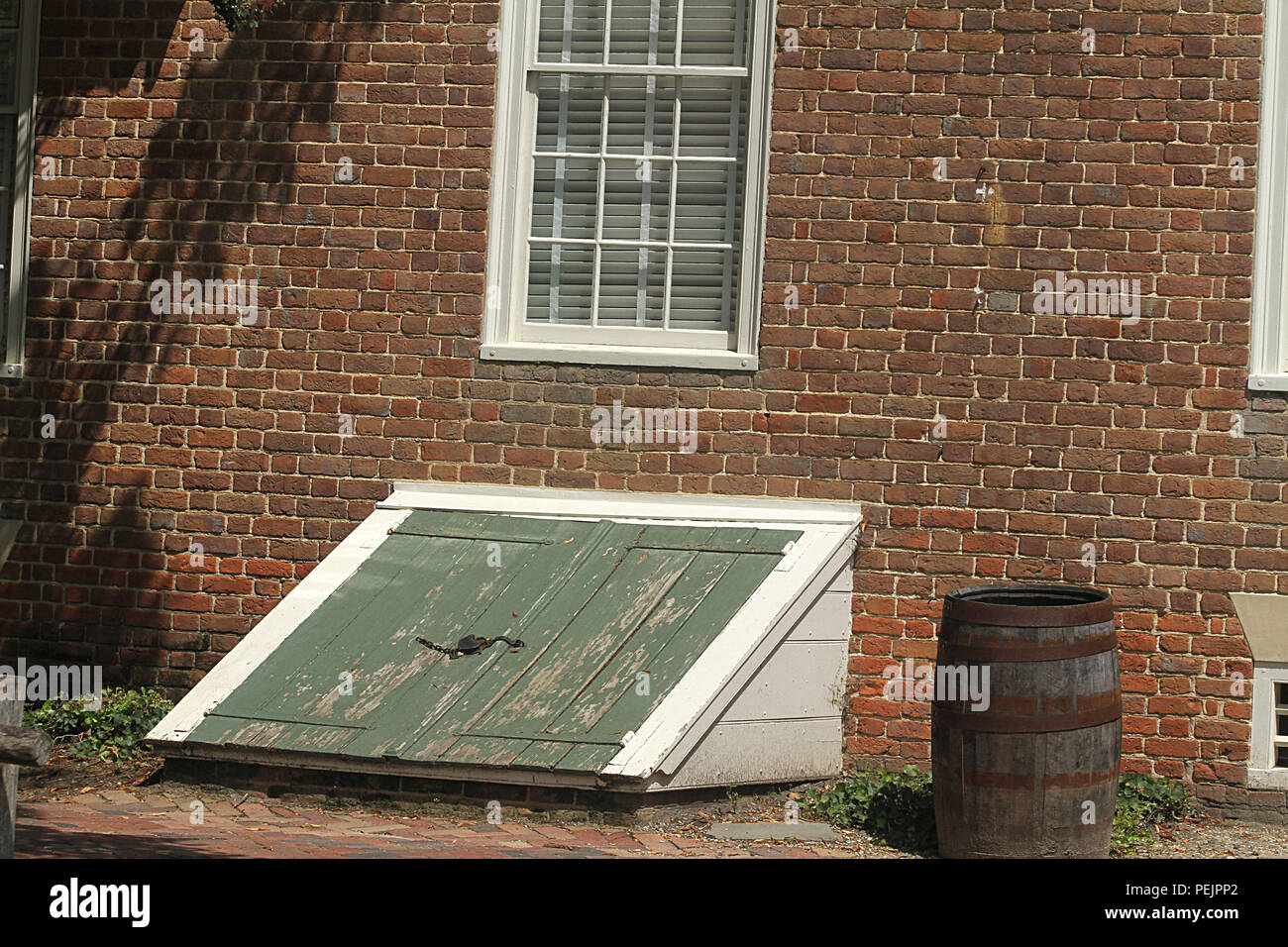 Cellar entrance with Bilcotype doors in Colonial Williamsburg