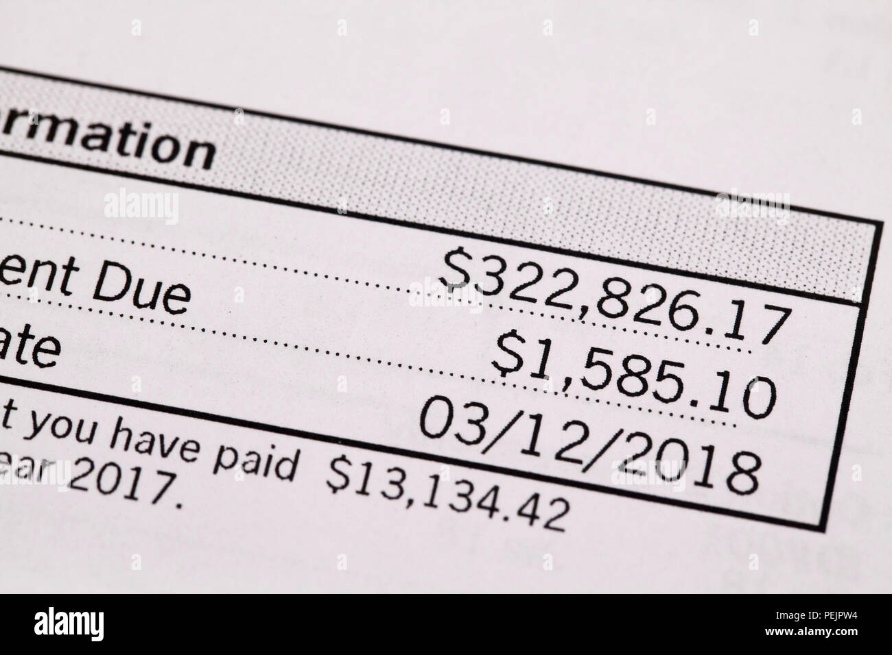 Home mortgage loan monthly statement - USA Stock Photo