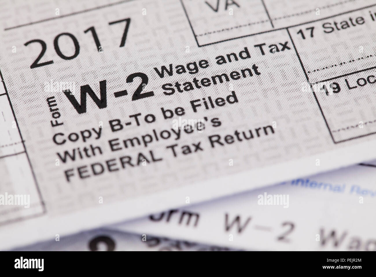 2017 W-2, Federal Wage and Tax, statement - USA Stock Photo