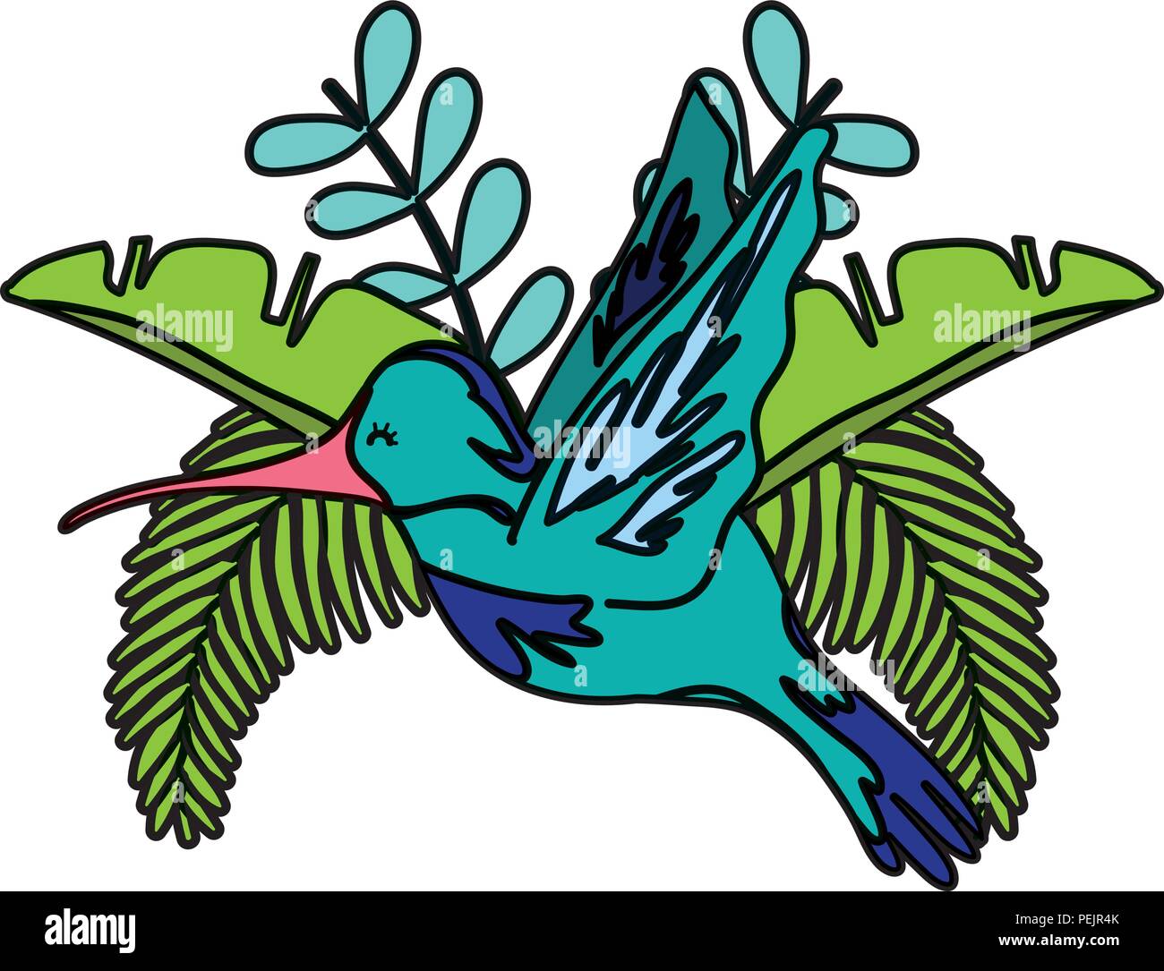 color tropical branch leaves with hummingbird flying Stock Vector Image ...