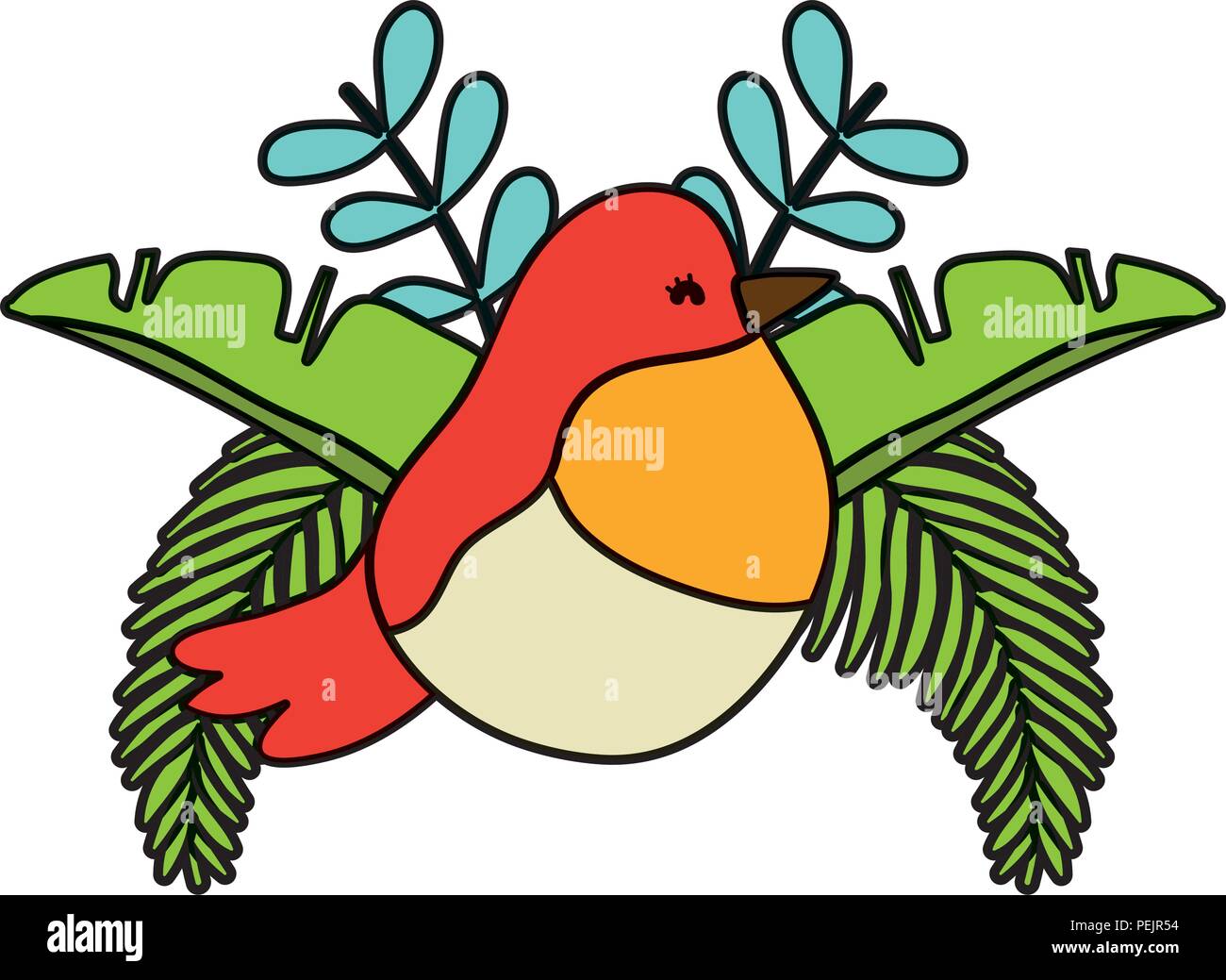 color beauty bird with tropical leaves plants Stock Vector Image & Art ...