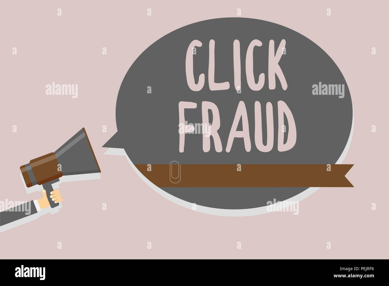 Conceptual hand writing showing Click Fraud. Business photo text practice of repeatedly clicking on advertisement hosted website Man holding megaphone Stock Photo