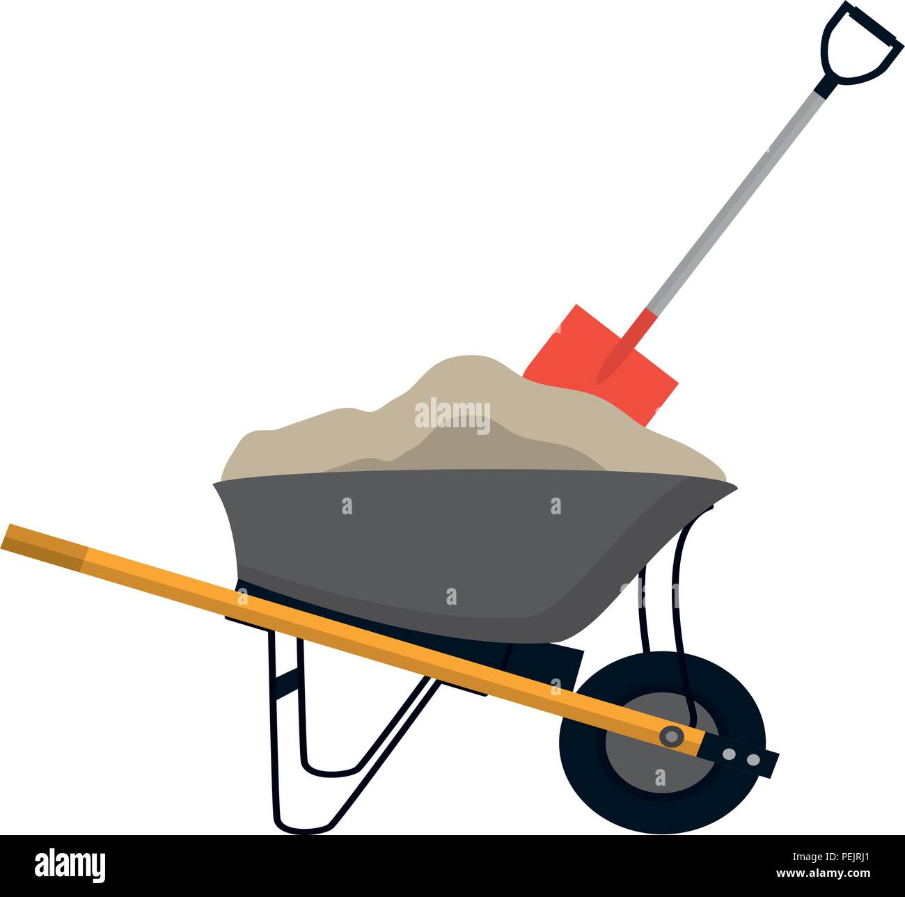 wheelbarrow construction with cement and shovel equipment Stock Vector