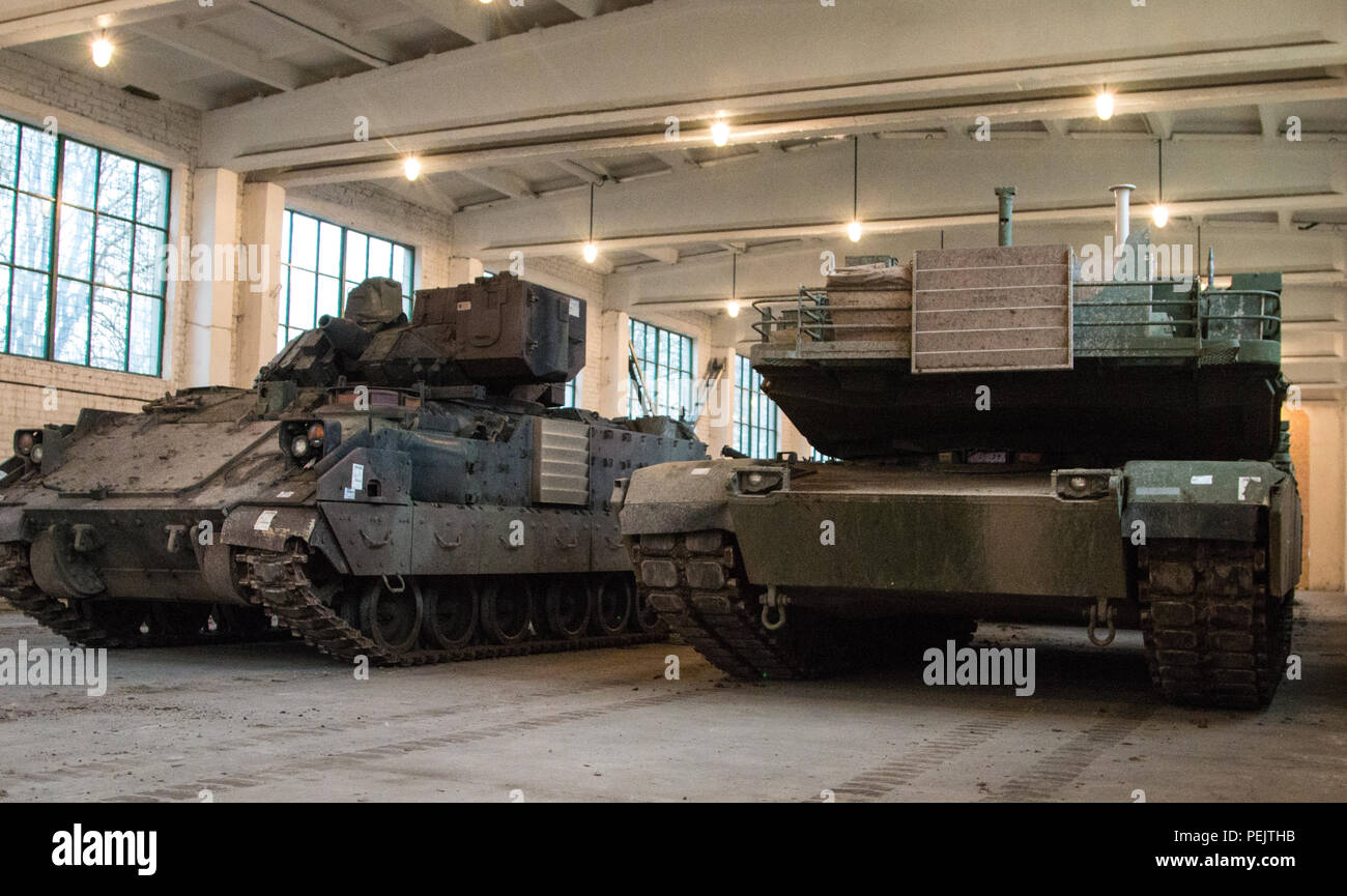 A Bradley Fighting Vehicle and M1 Abrams Main Battle Tank recently used
