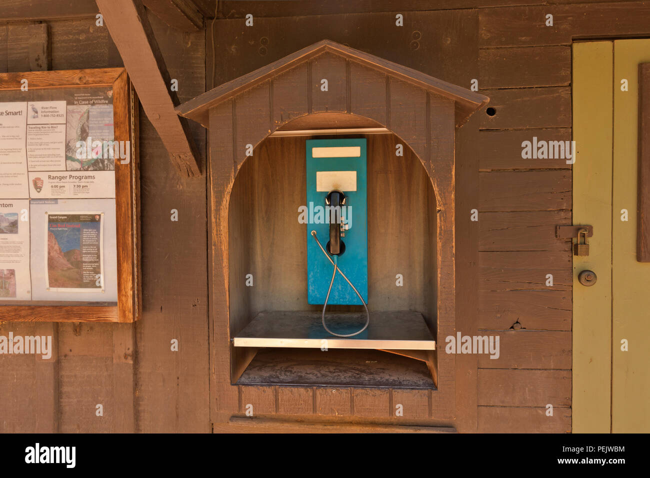 AZ00290-00...ARIZONA - A pay phone at Phantom Ranch in place of cell reception on the floor of the Grand Canyon which must be used with a credit card  Stock Photo