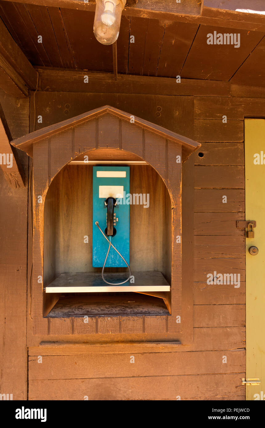 AZ00291-00...ARIZONA - A pay phone at Phantom Ranch in place of cell reception on the floor of the Grand Canyon which must be used with a credit card  Stock Photo