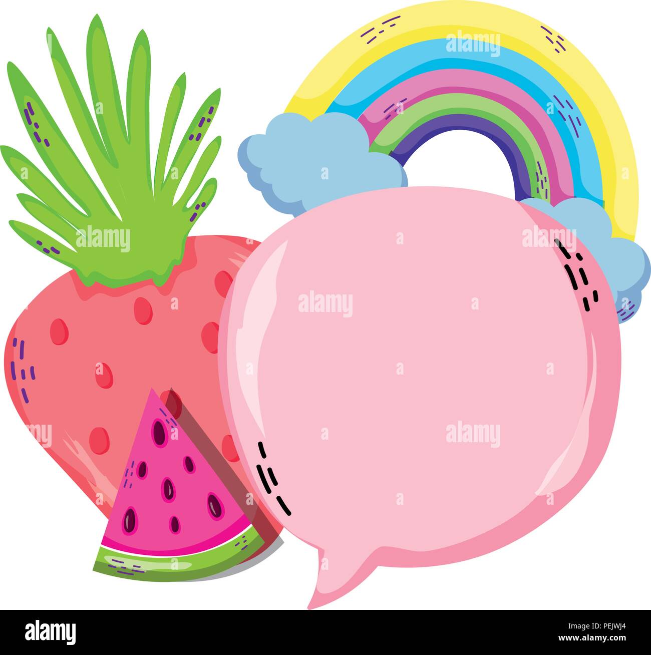 Strawberry And Watermelon With Chat Bubble And Rainbow Stock Vector Image Art Alamy
