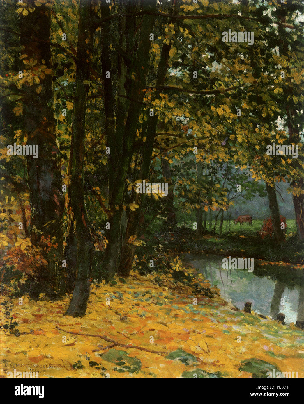 Autumn Riverbank, Schuffnecker, Emile Stock Photo