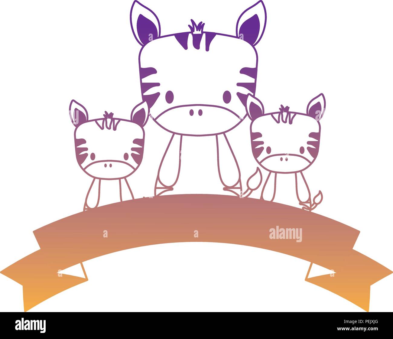 decorative ribbon and cute zebras over white background, vector ...