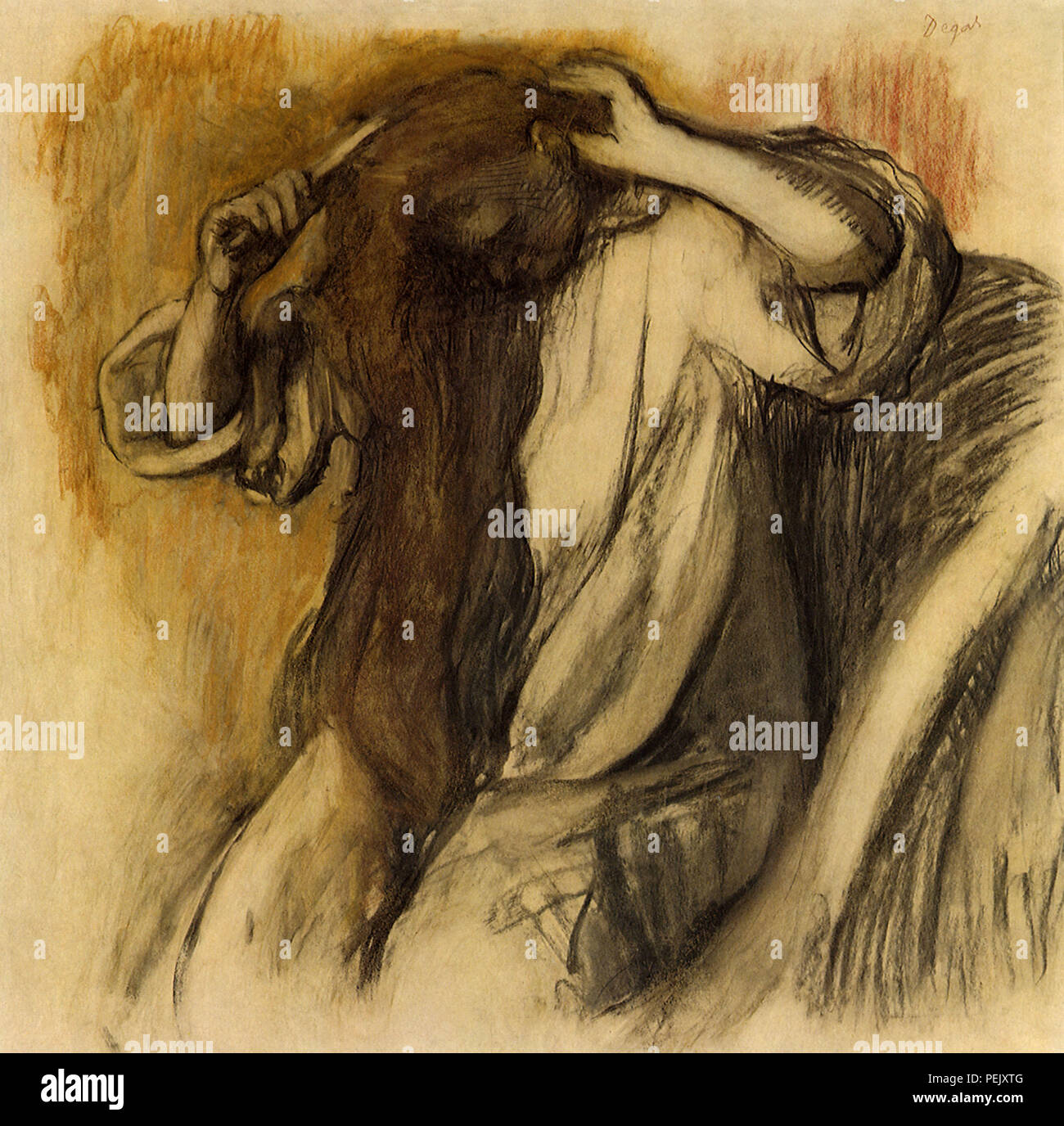 Woman Combing Hair, Degas, Edgar Stock Photo