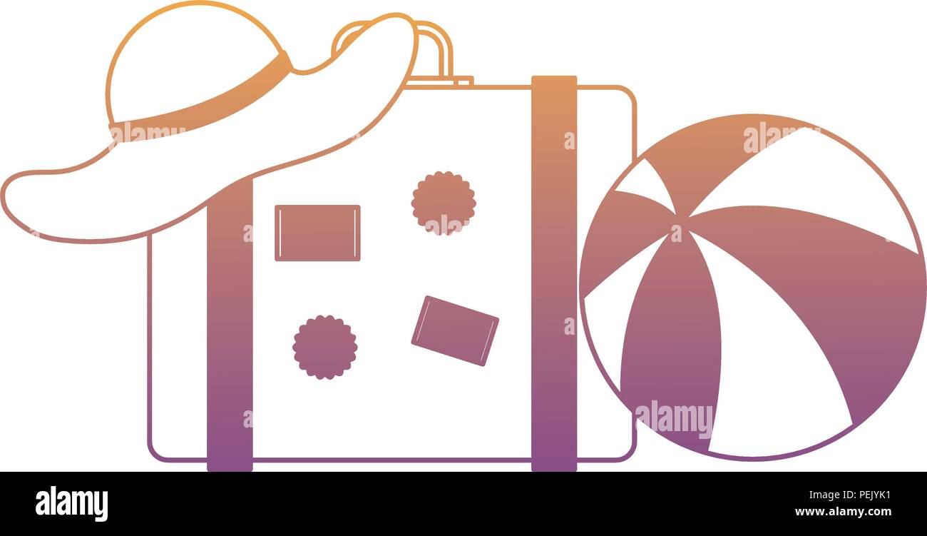 travel suitcase with beach hat and ball over white background, vector ...