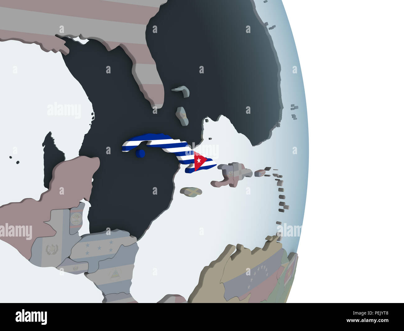 Cuba on political globe with embedded flag. 3D illustration Stock Photo ...