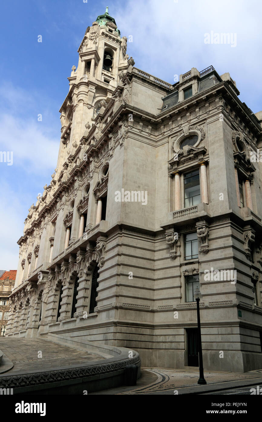 Interesting perspective of the granite city hall of Porto Stock Photo