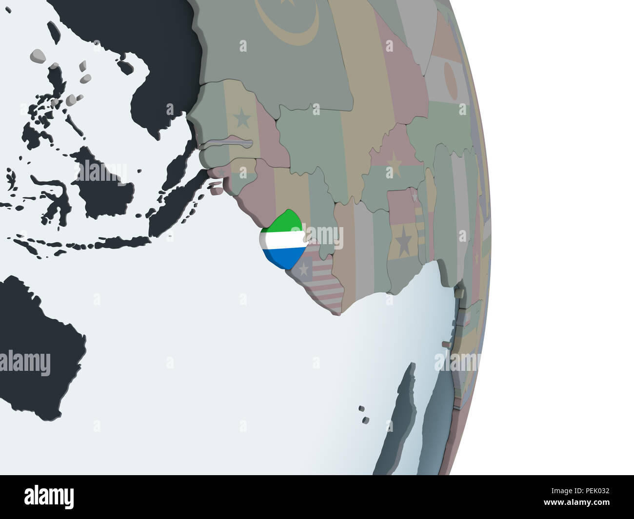 Sierra Leone on political globe with embedded flag. 3D illustration ...