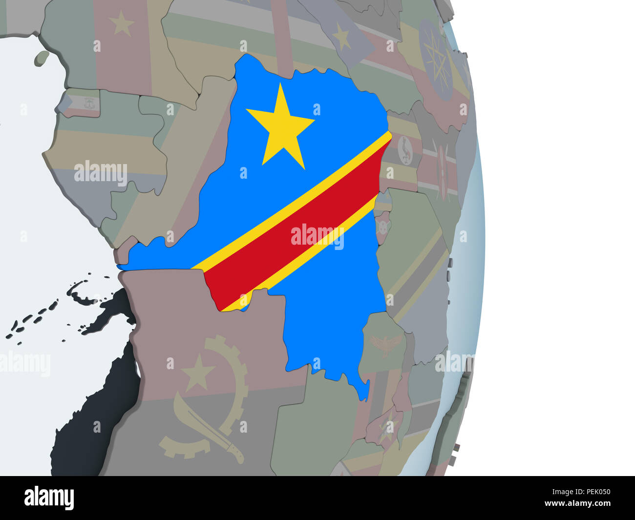 Democratic Republic of Congo on political globe with embedded flag. 3D ...