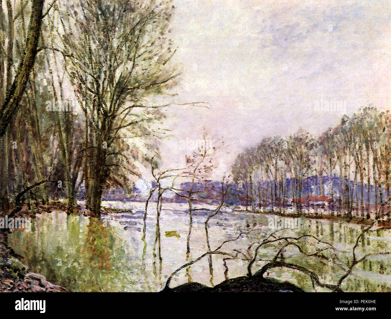 Banks of the Seine in Autumn: Flood, Sisley, Alfred Stock Photo