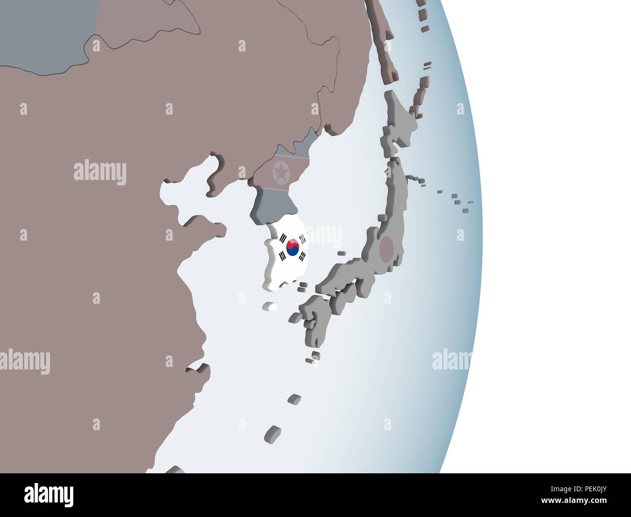 South Korea on political globe with embedded flag. 3D illustration ...