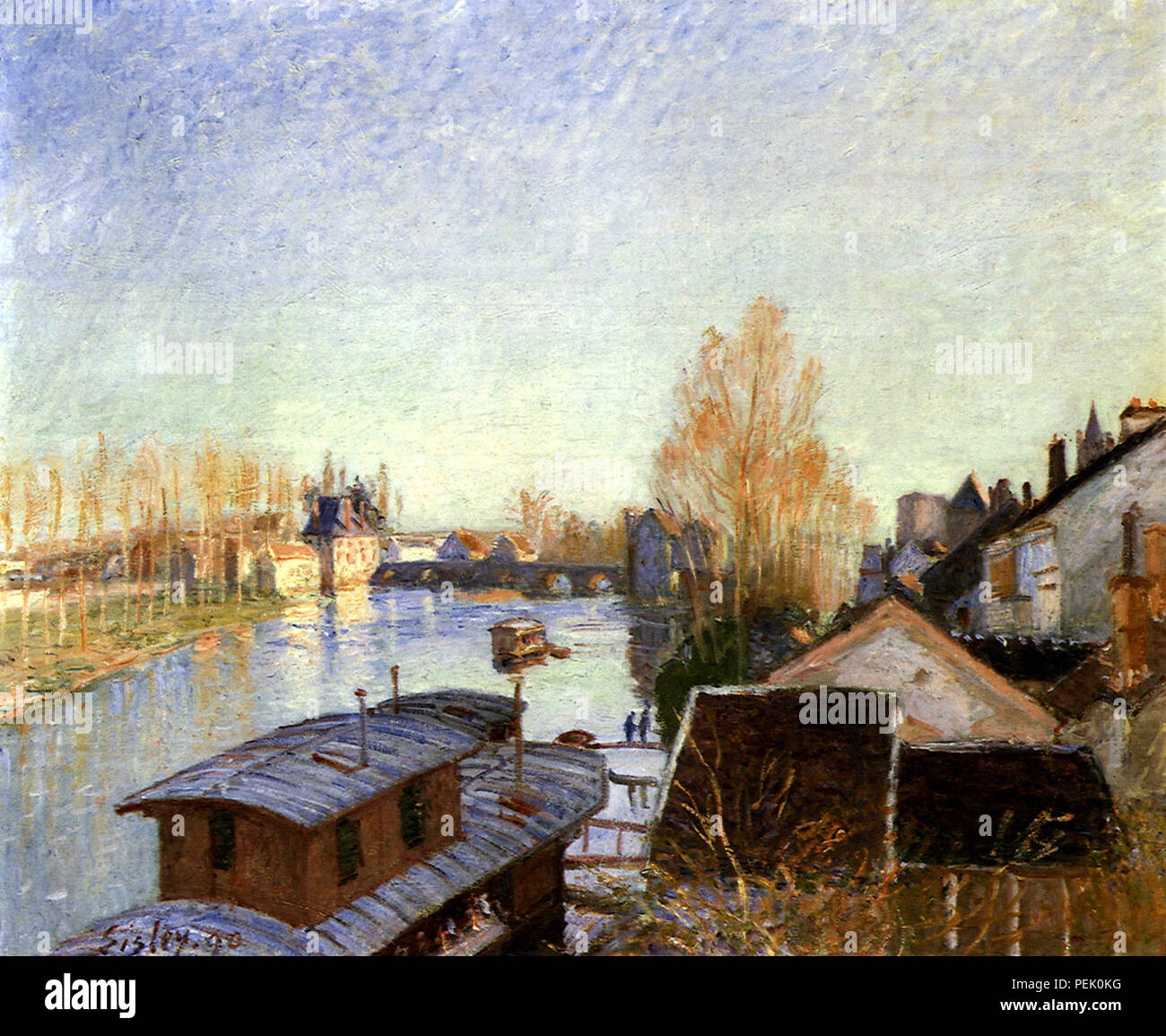 Banks of the Loing at Moret, Sisley, Alfred Stock Photo