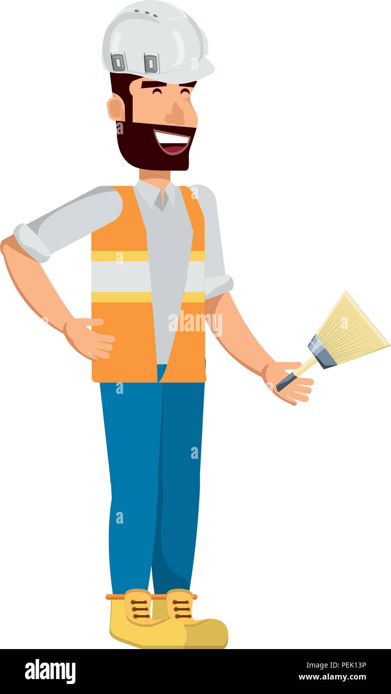 construction worker holding a paint brush over white background, vector ...