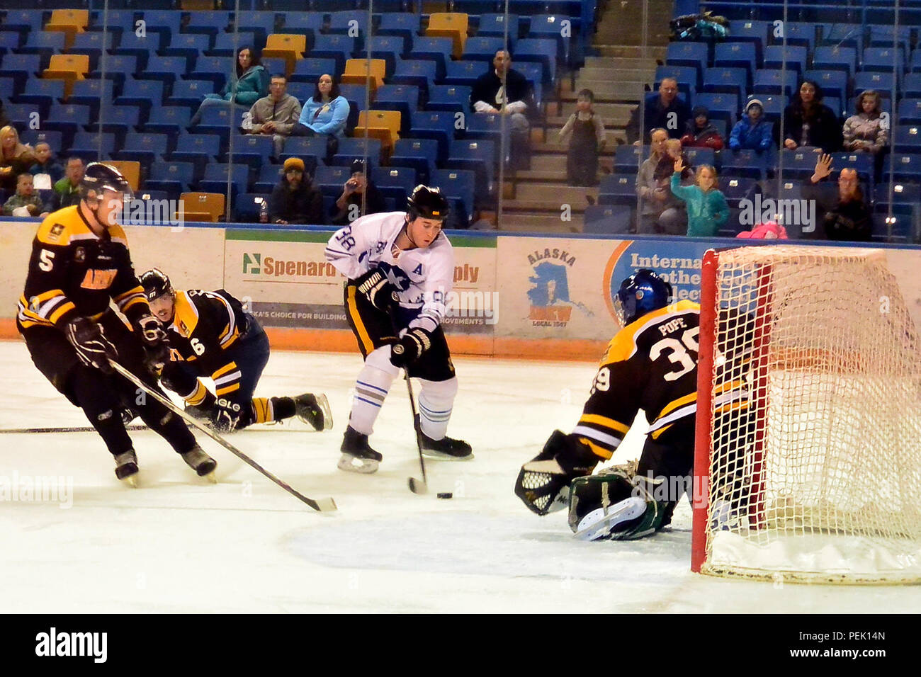 Senior Airman Hayden McAleavey looks for a backhand shot against the