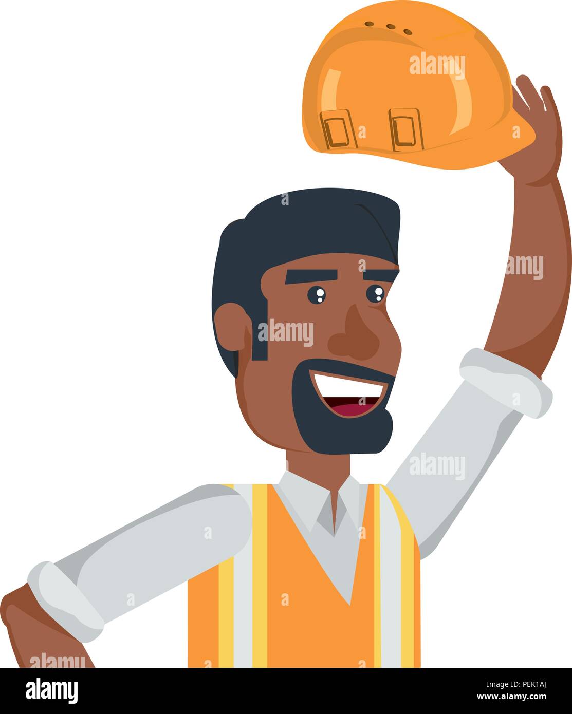 cartoon construction worker with safety vest and helmet over white ...
