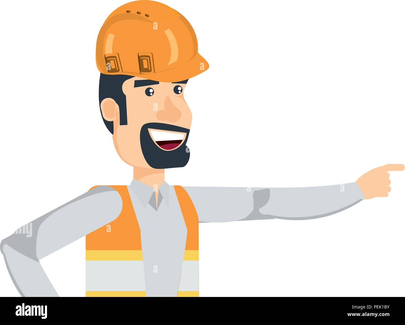 cartoon construction worker with safety vest and helmet over white ...