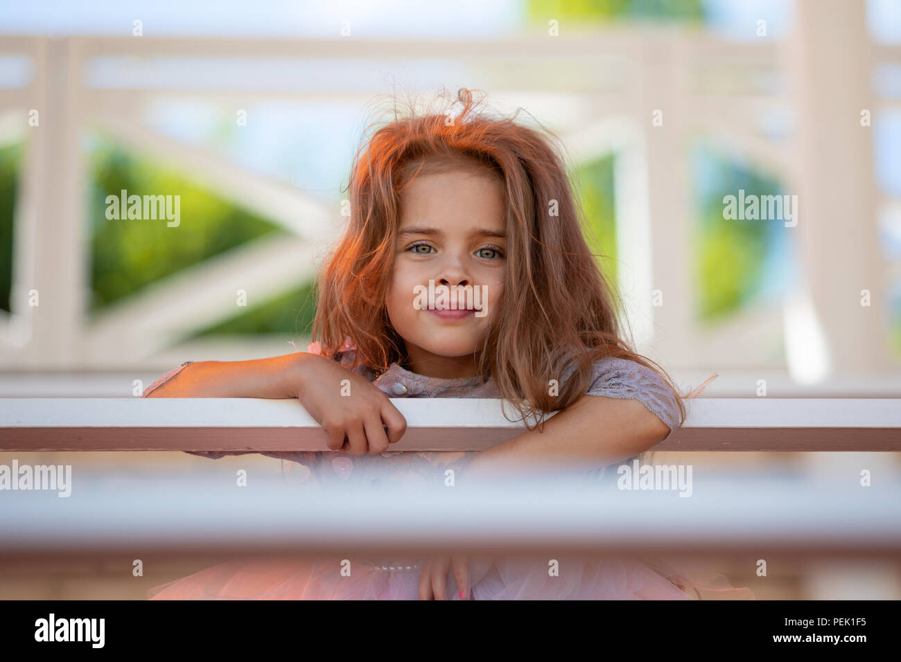 Portrait of a beautiful little girl. Face of the child close up Stock Photo