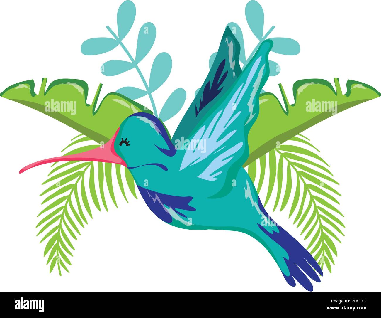 tropical branch leaves with hummingbird flying Stock Vector Image & Art ...