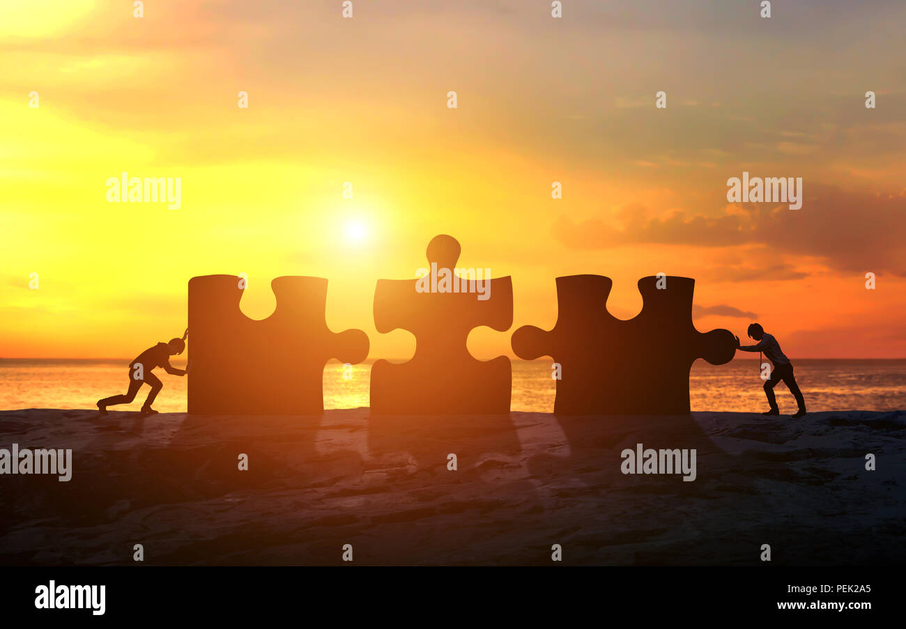 Business concept of teamwork with jigsaw puzzle. Business success Stock Photo
